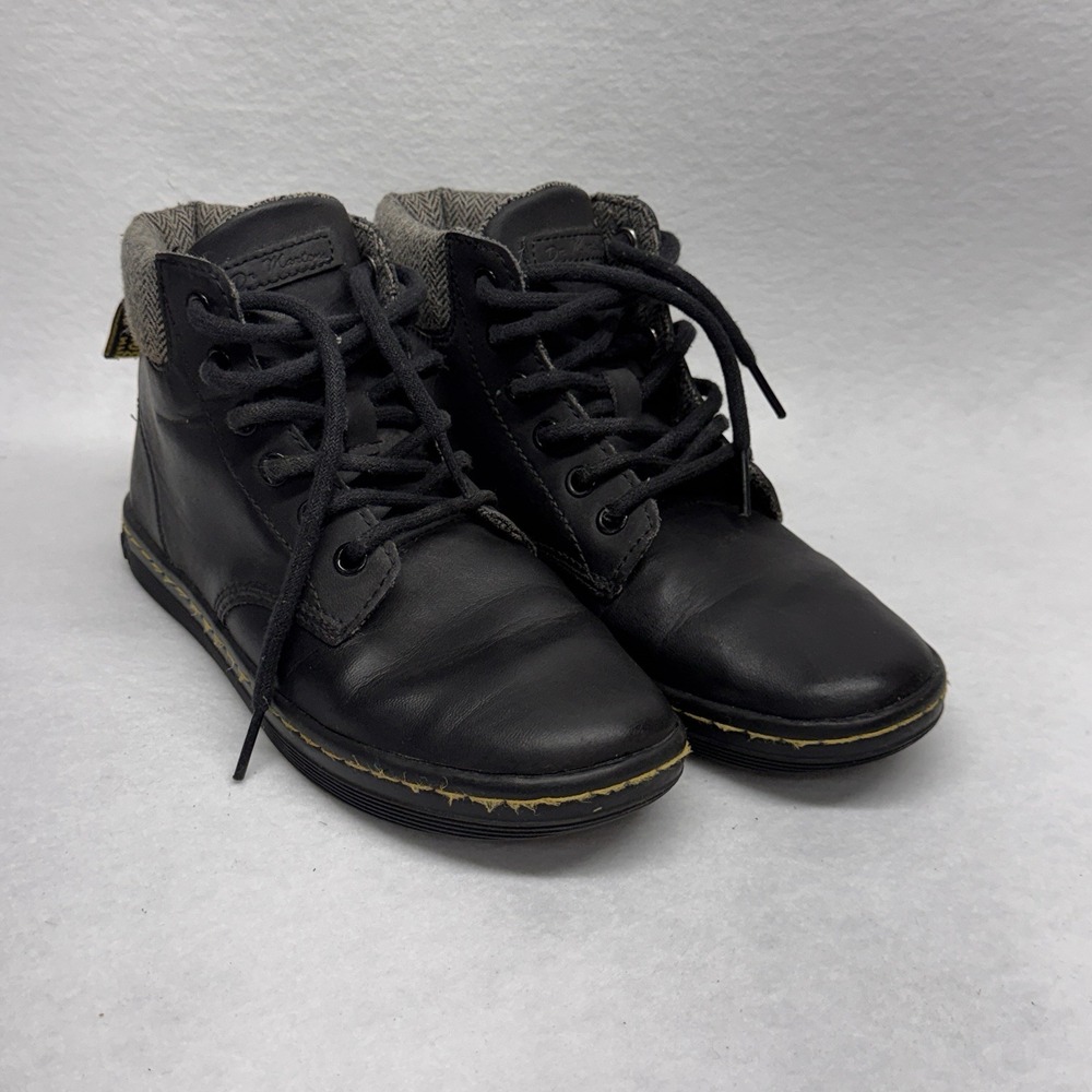 Dr. Martens Leyton Ankle Boots Womens 5 Black Leather Herringbone Trim Grunge